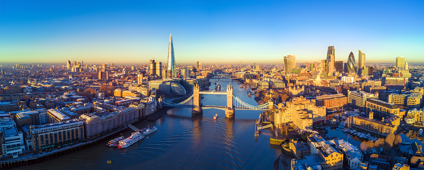 Thames River, Tower Bridge, The Shard and other London buildings