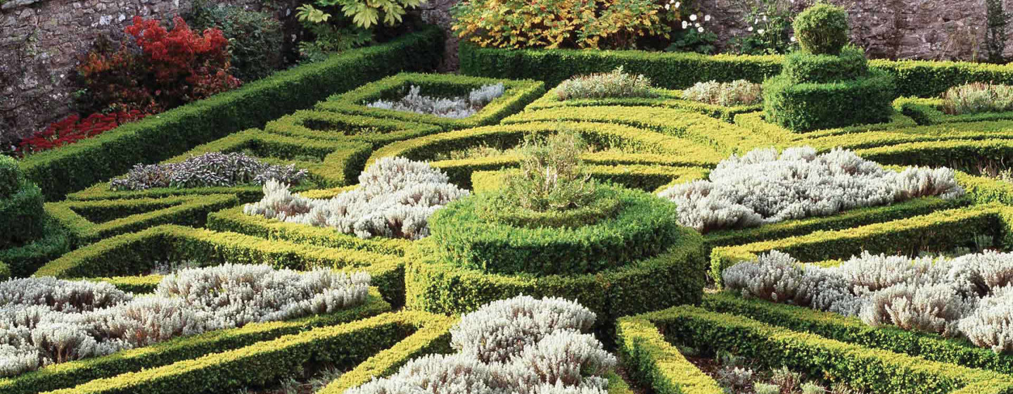 Formal knot garden at Bodysgallen Hall in Wales
