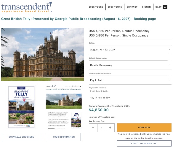 Booking page for Great British Telly with GPB