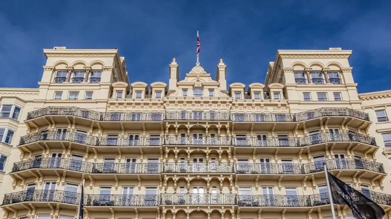 Front facade of The Grand hotel in Brighton, UK