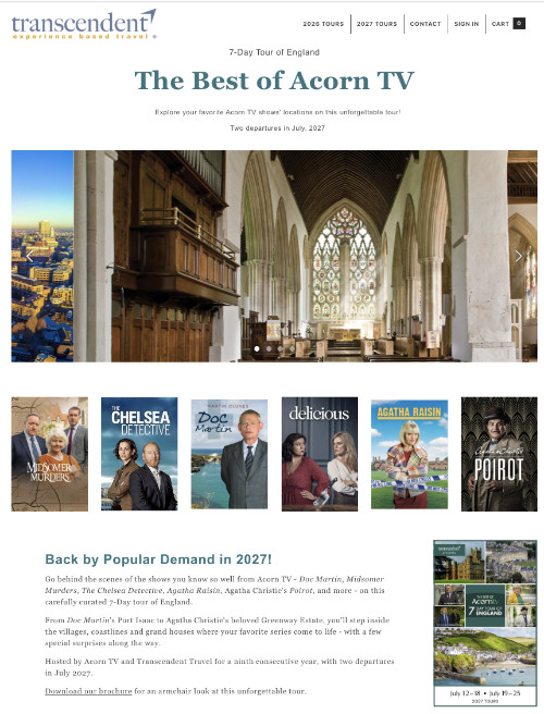 The Best of Acorn TV: 7-Day Tour of England (July 12, 2027): Landing Page
